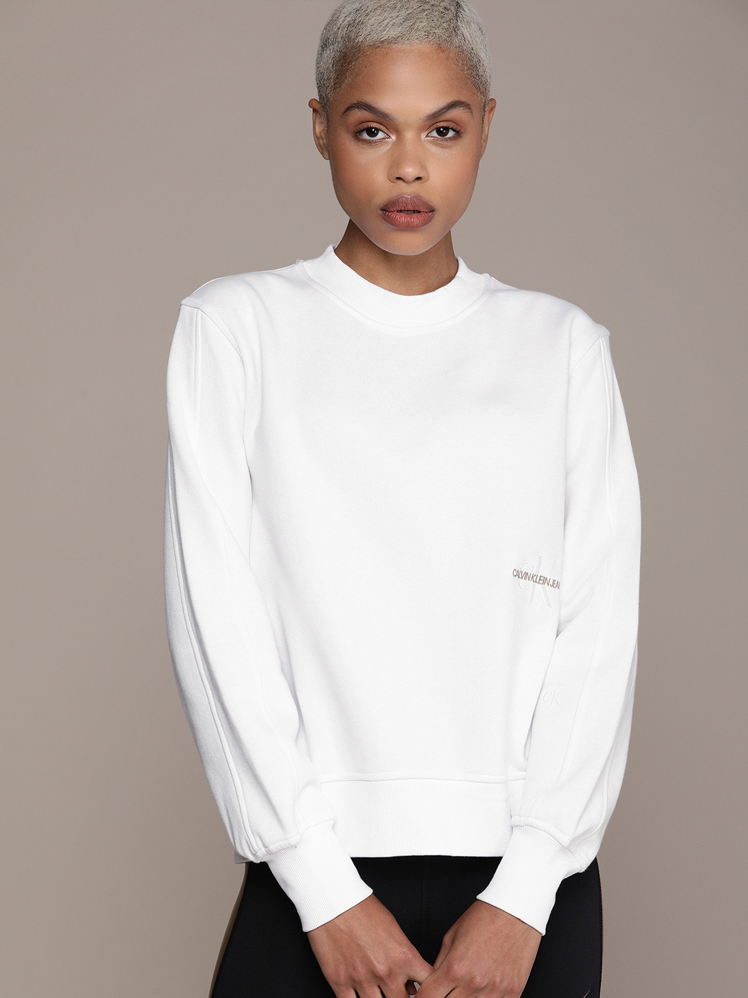 

Calvin Klein Jeans Women White Brand Logo Embroidered Sweatshirt