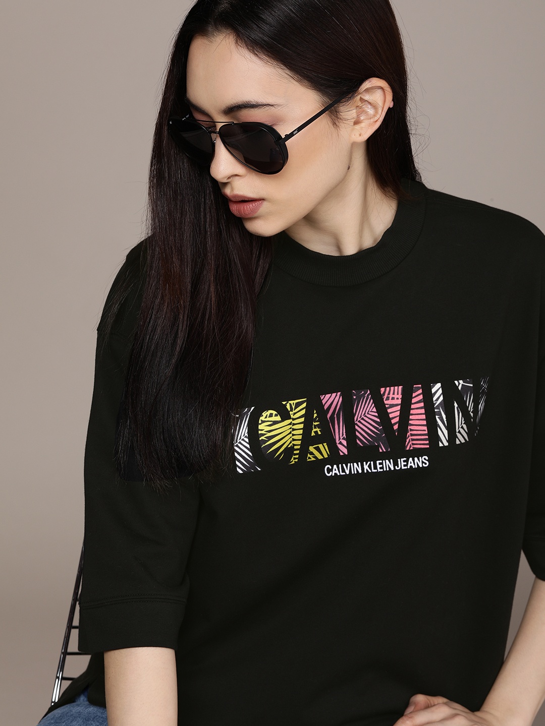 

Calvin Klein Jeans Women Black Brand Logo Printed Sweatshirt