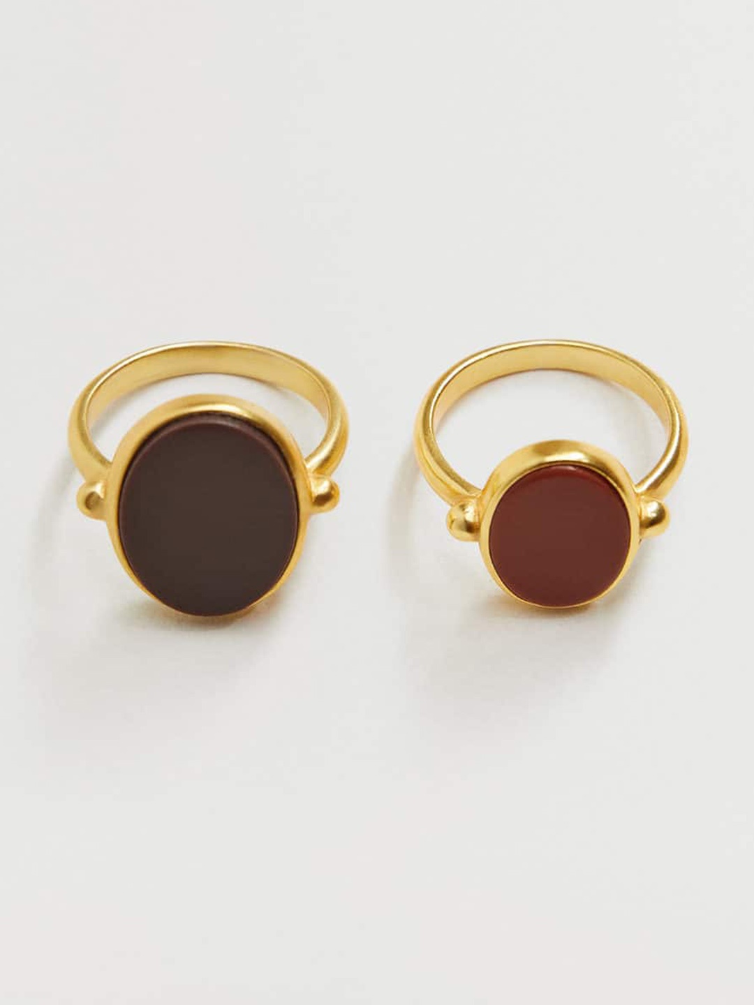 

MANGO Women Set of 2 Finger Ring, Coffee brown