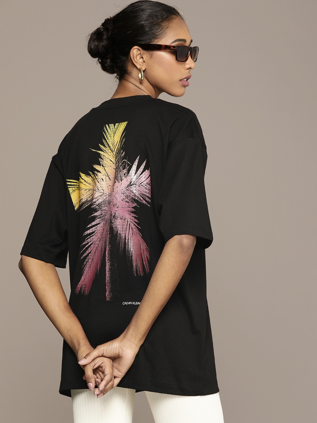 

Calvin Klein Jeans Women Black Printed Longline Boxy Pure Cotton T-shirt