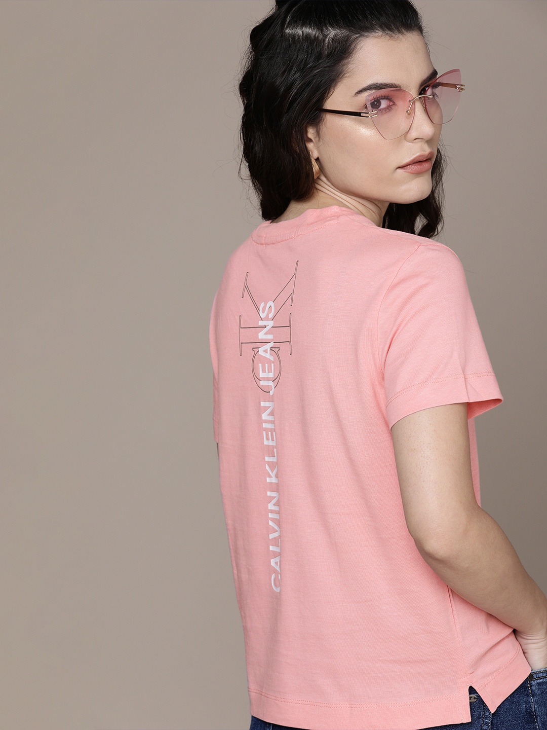 

Calvin Klein Jeans Women Pink Typography Printed Pure Cotton T-shirt