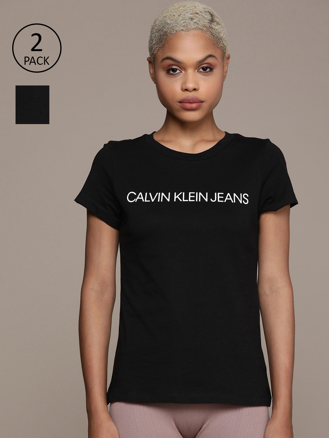 

Calvin Klein Jeans Women Black Brand Logo Printed Slim Fit T-shirt
