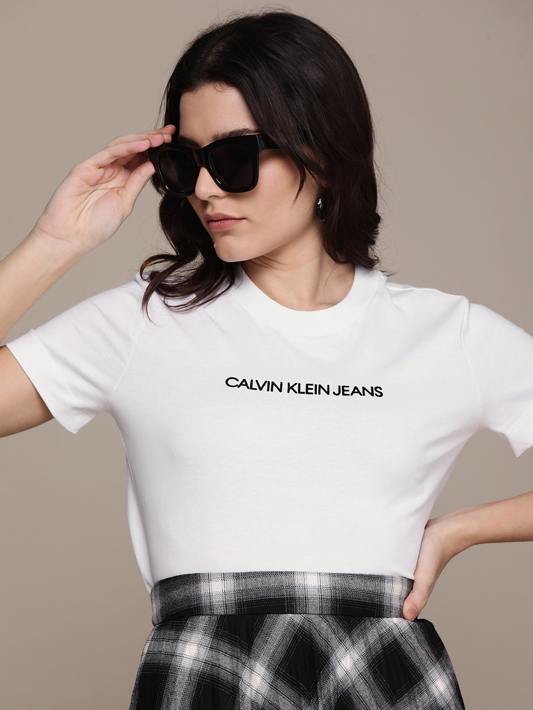 

Calvin Klein Jeans Women White Black Printed Pure Cotton T-shirt