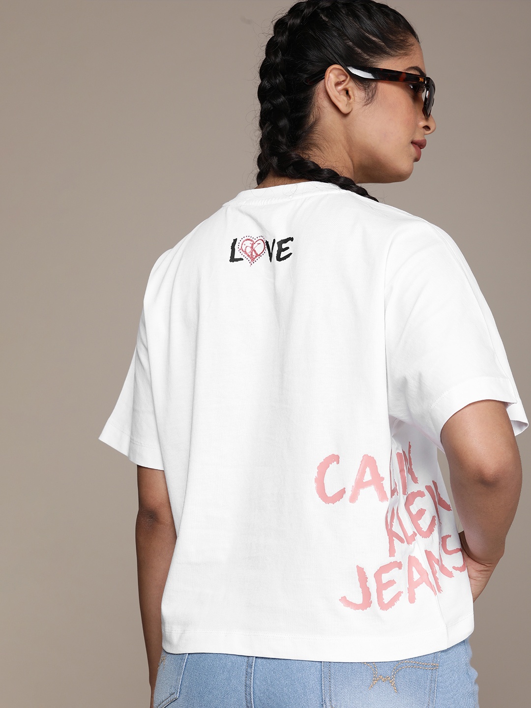 

Calvin Klein Jeans Women White Brand Logo Printed Pure Cotton T-shirt