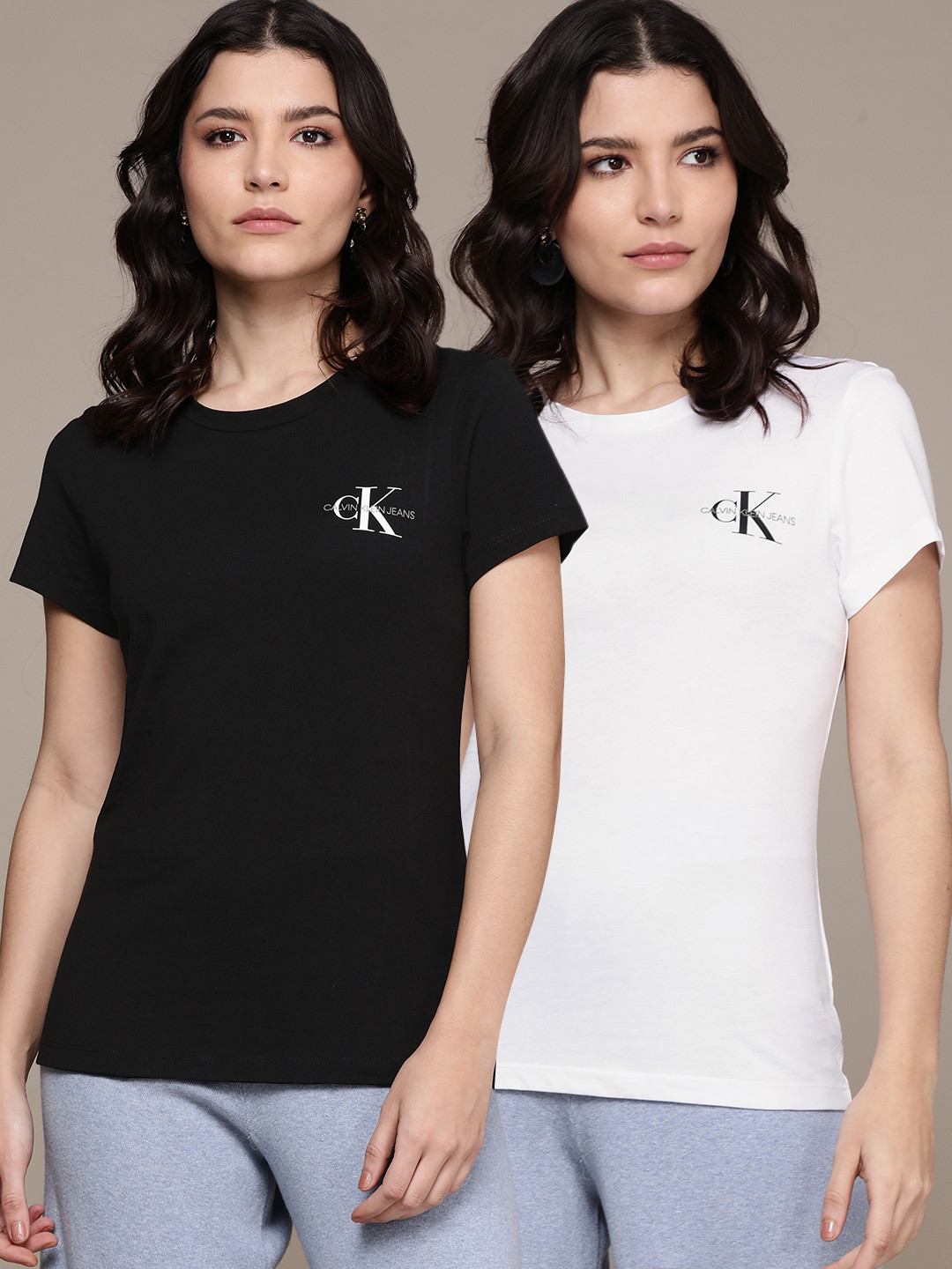 

Calvin Klein Jeans Women Pack of 2 Printed Pure Cotton T-shirt, White