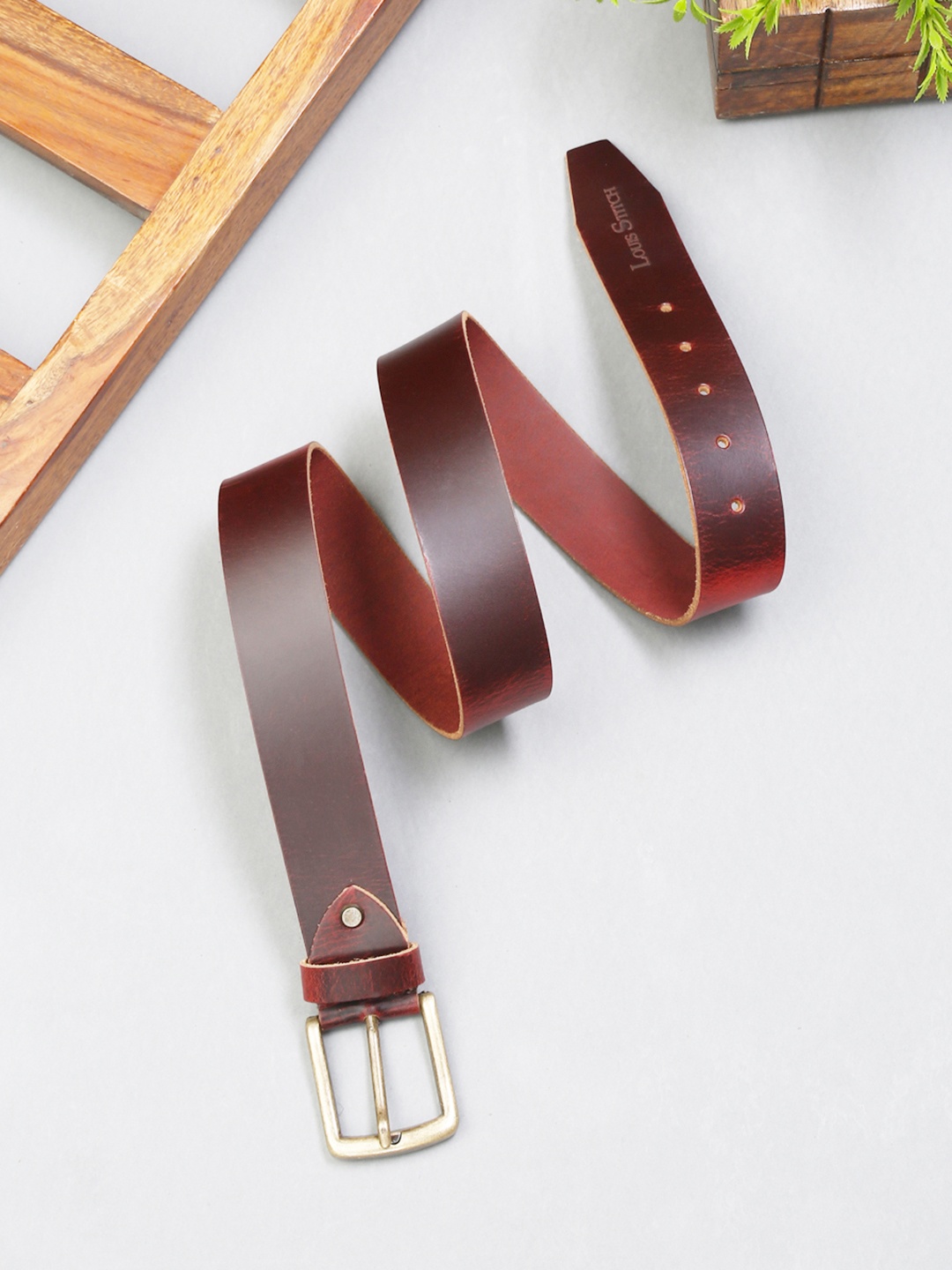 

LOUIS STITCH Men Premium Leather Casual Belt, Maroon
