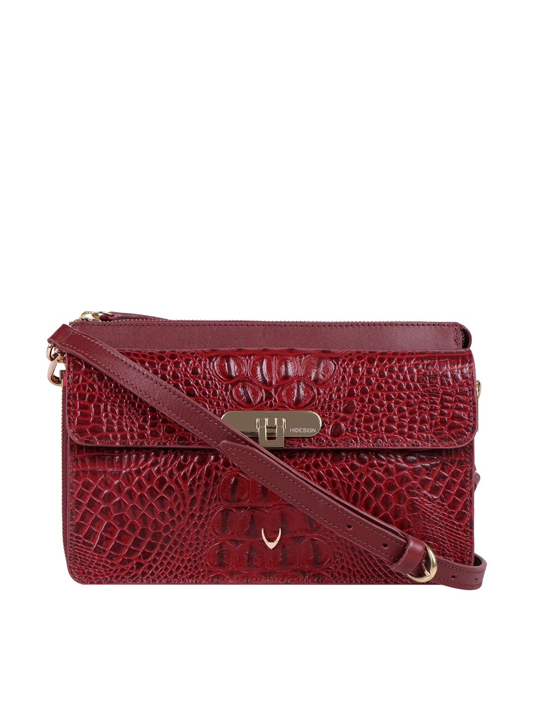 

Hidesign Red Leather Animal Textured Sling Bag