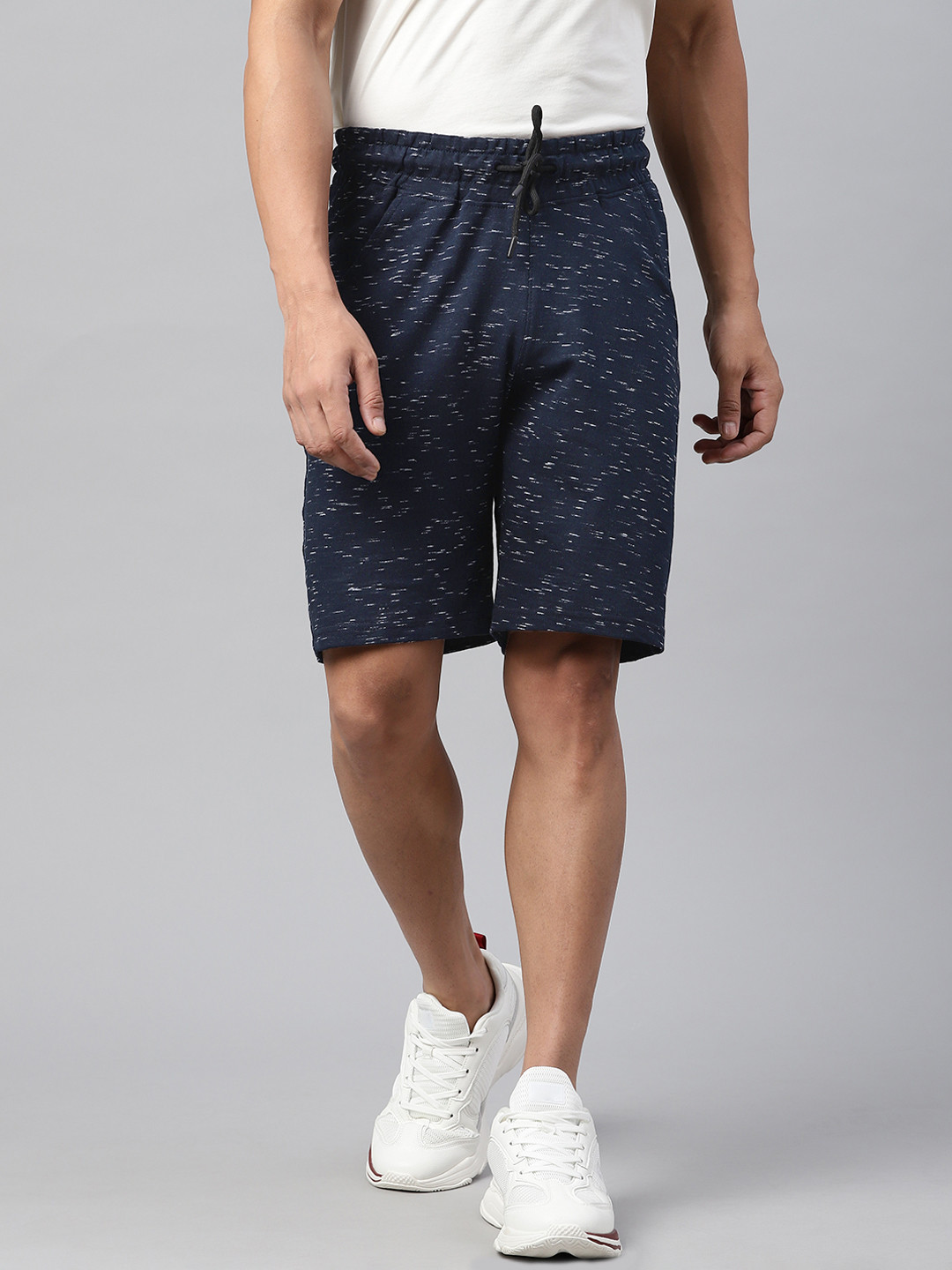 

ManQ CASUAL Men Navy Blue Self Design Pure Cotton Slim Fit Sports Shorts