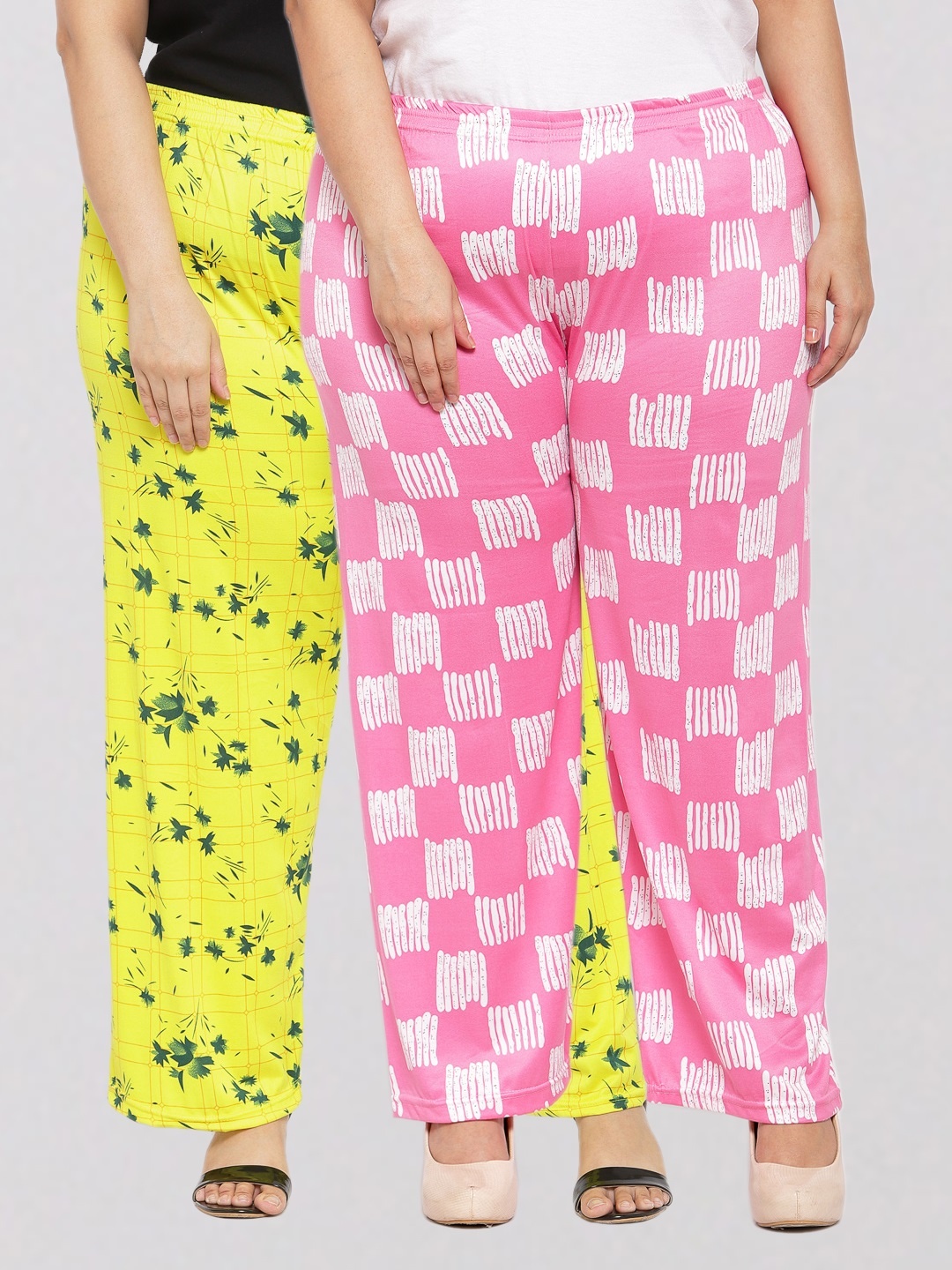 

KLOTTHE Women Set of Two Yellow & Pink Floral Printed Palazzos