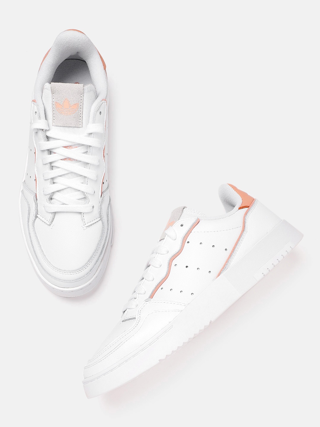 

ADIDAS Originals Men White Perforated Leather Tennis Super Court Sneakers Excluding Trims