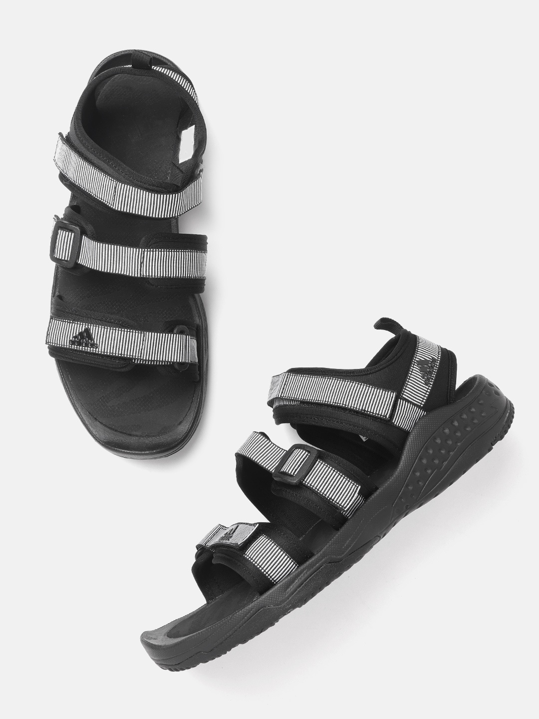

ADIDAS Men Black & White HOPKAR Striped Sports Sandals