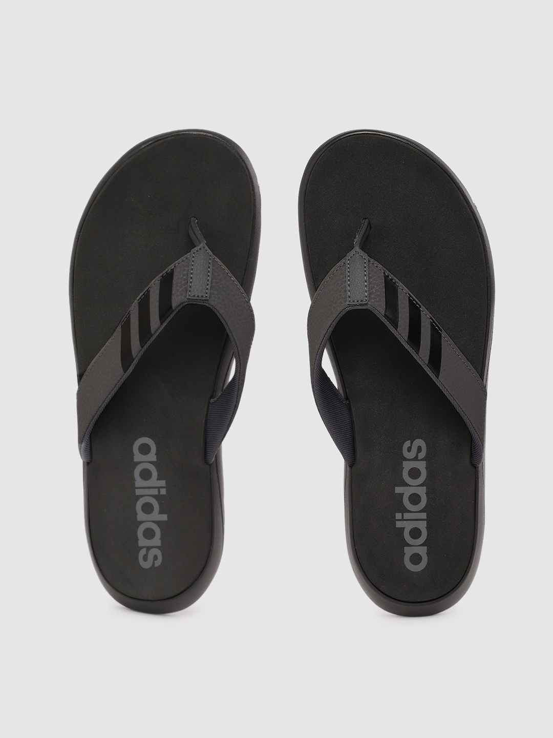 

ADIDAS Men Charcoal Grey & Black Striped Thong Flip-Flops