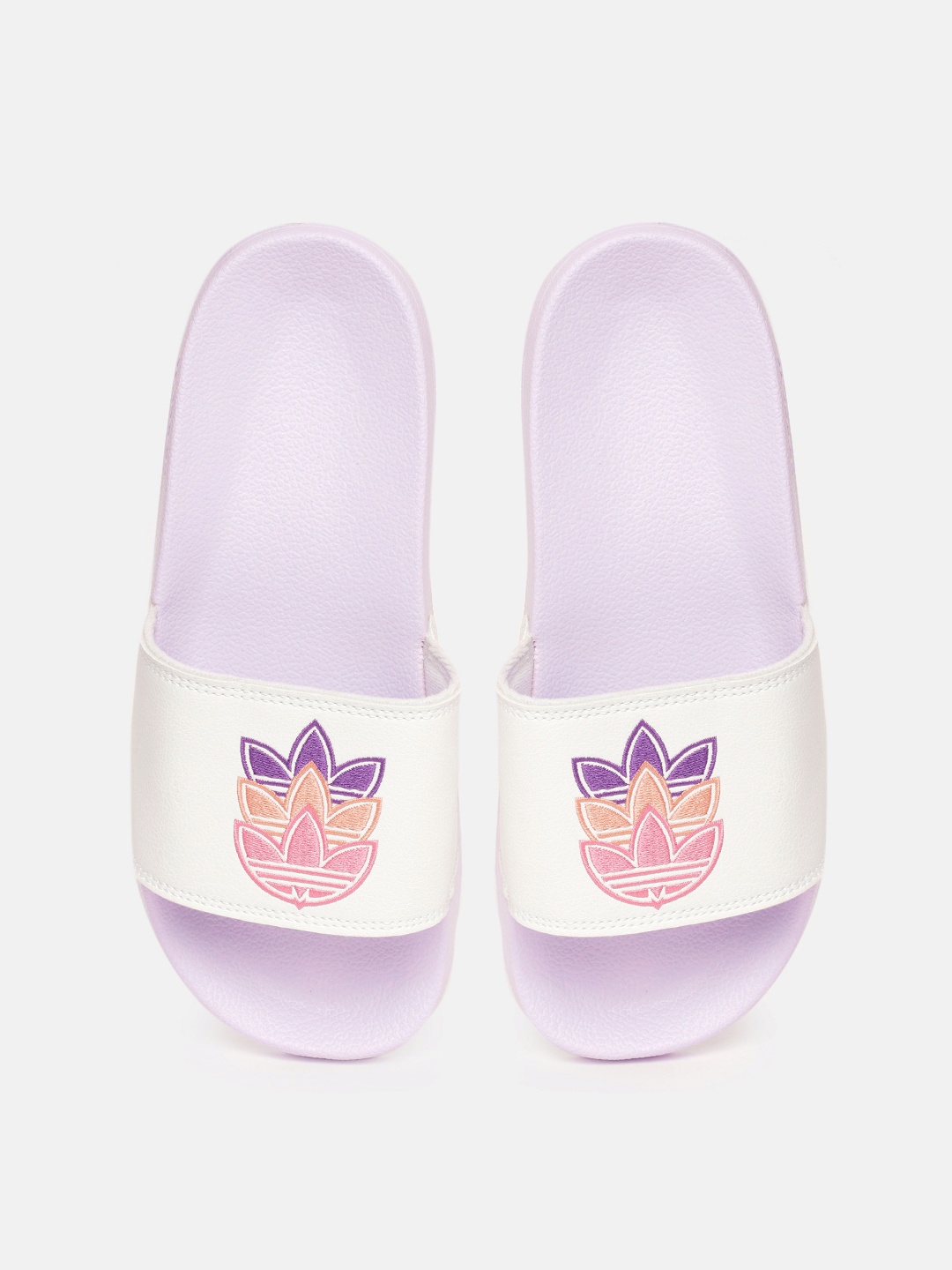 

ADIDAS Originals Women White & Purple Adilette Lite Brand Logo Embroidered Sustainable Sliders