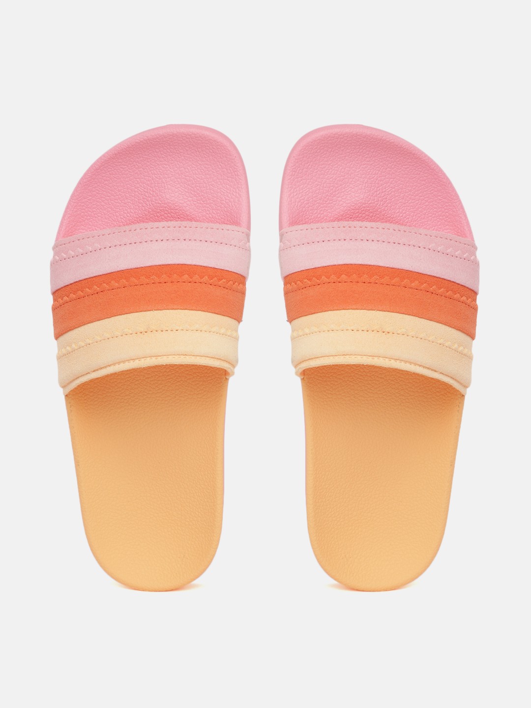 

ADIDAS Originals Women Pink & Orange Striped Leather Adilette Sliders