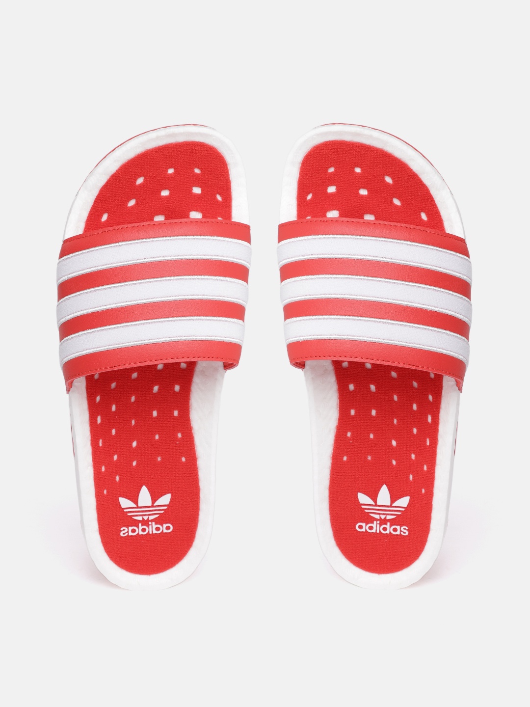 

ADIDAS Originals Men Red & White Adilette Boost Striped Sustainable Sliders