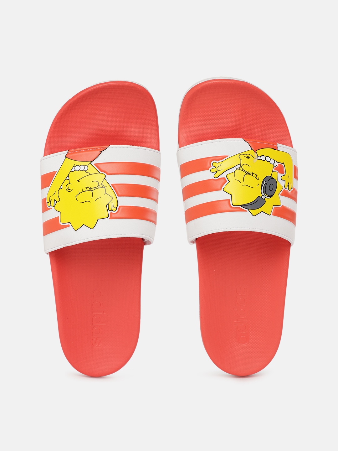 

ADIDAS Women White & Orange Striped & Lisa Simpson Print Adilette Comfort Sliders