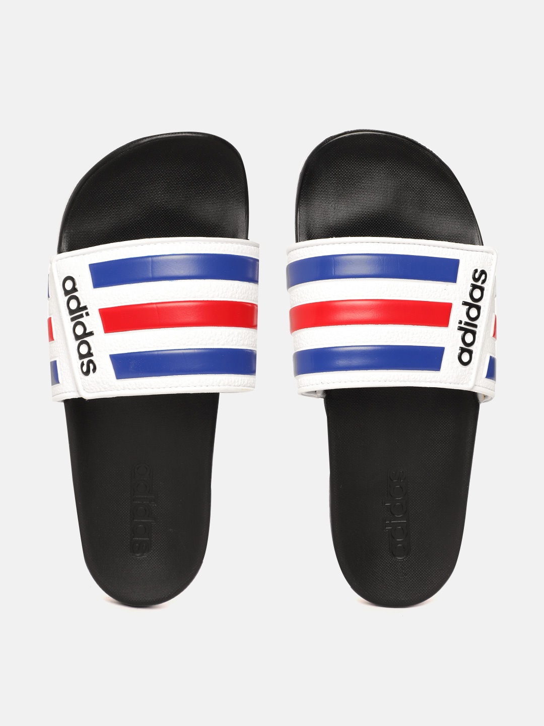 

ADIDAS Men White & Blue Adilette Comfort ADJ Striped Sliders