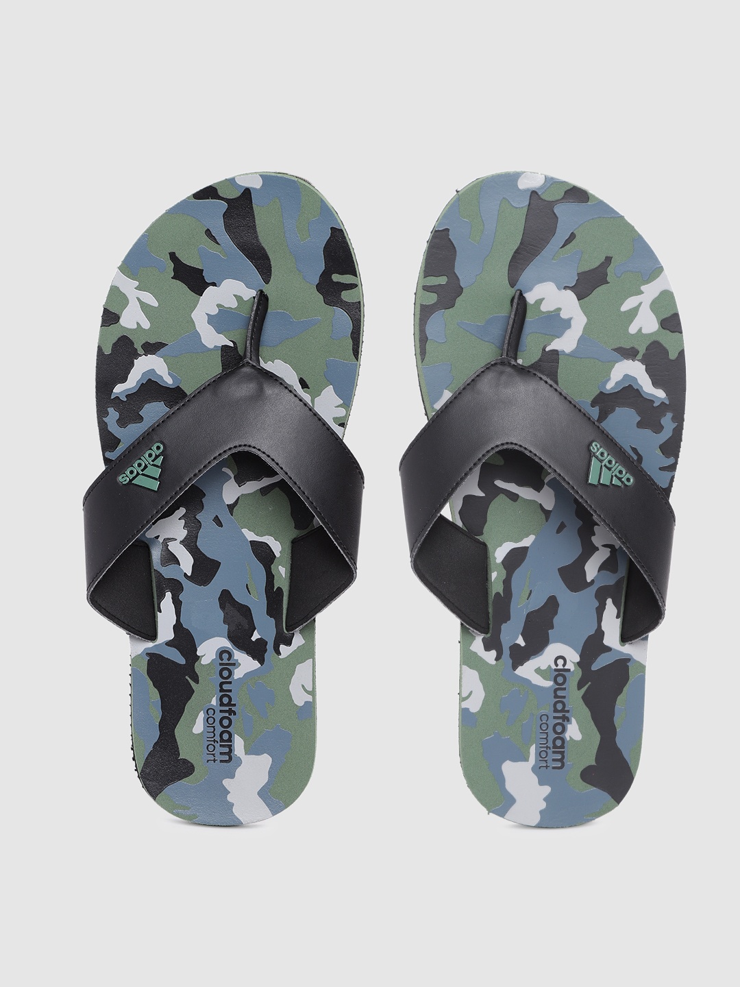 

ADIDAS Men Black & Olive Green Couldfoam Slide Camouflage Printed Thong Flip-Flops