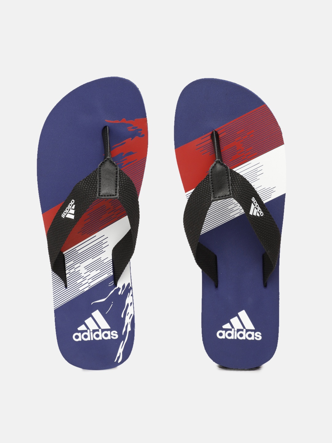 

ADIDAS Men Black & Navy Blue Colourblocked & Striped Thong Flip-Flops