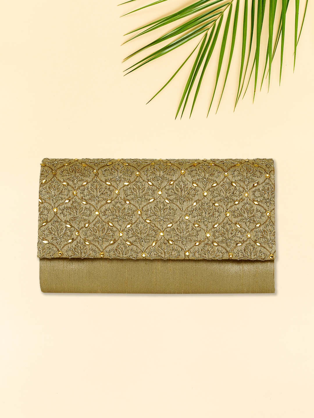 

Fabindia Gold-Toned Embellished Structured Sling Bag with Tasselled