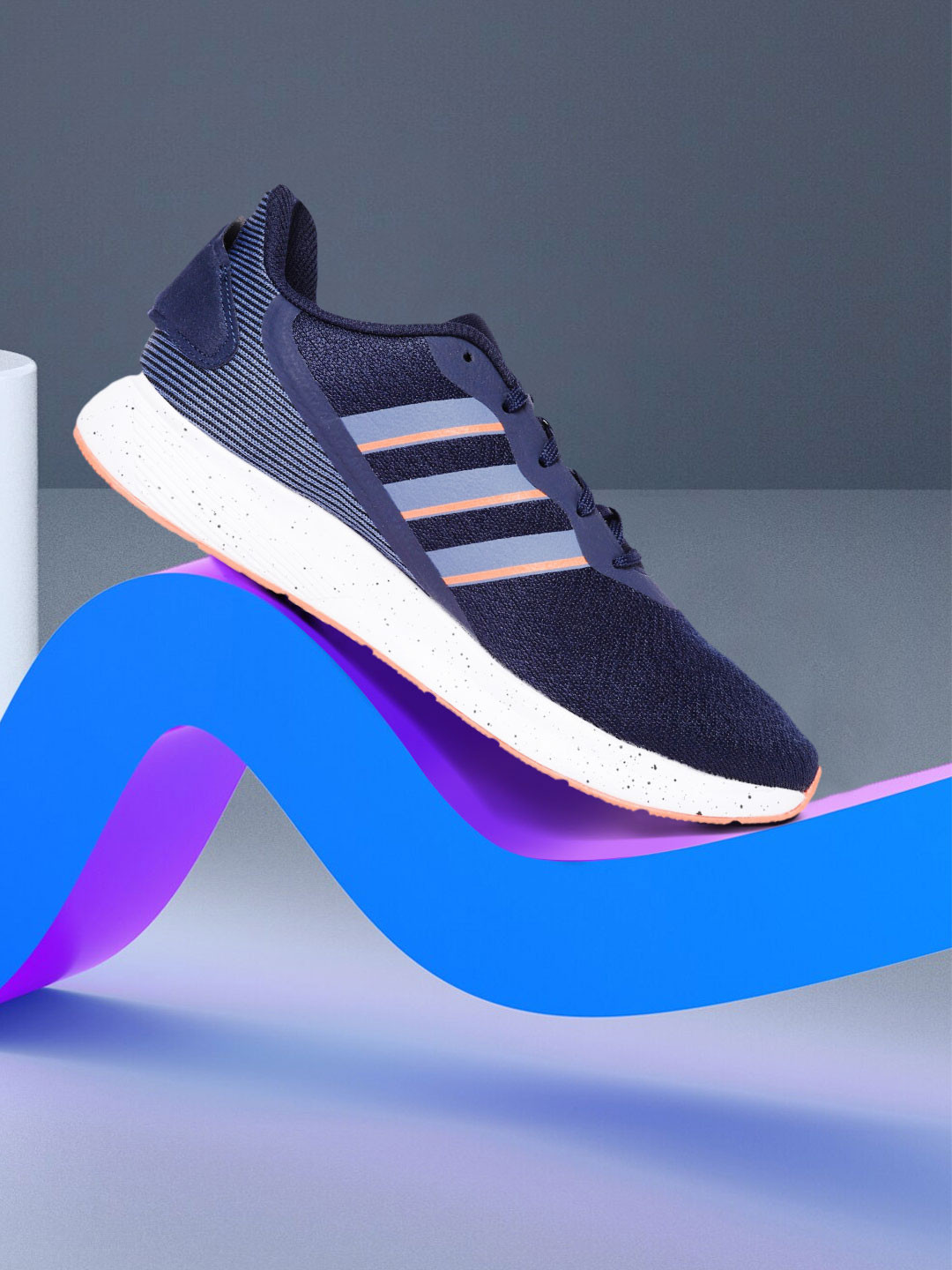 

ADIDAS Men Navy Blue & Coral Racardi Woven Design Running Shoes