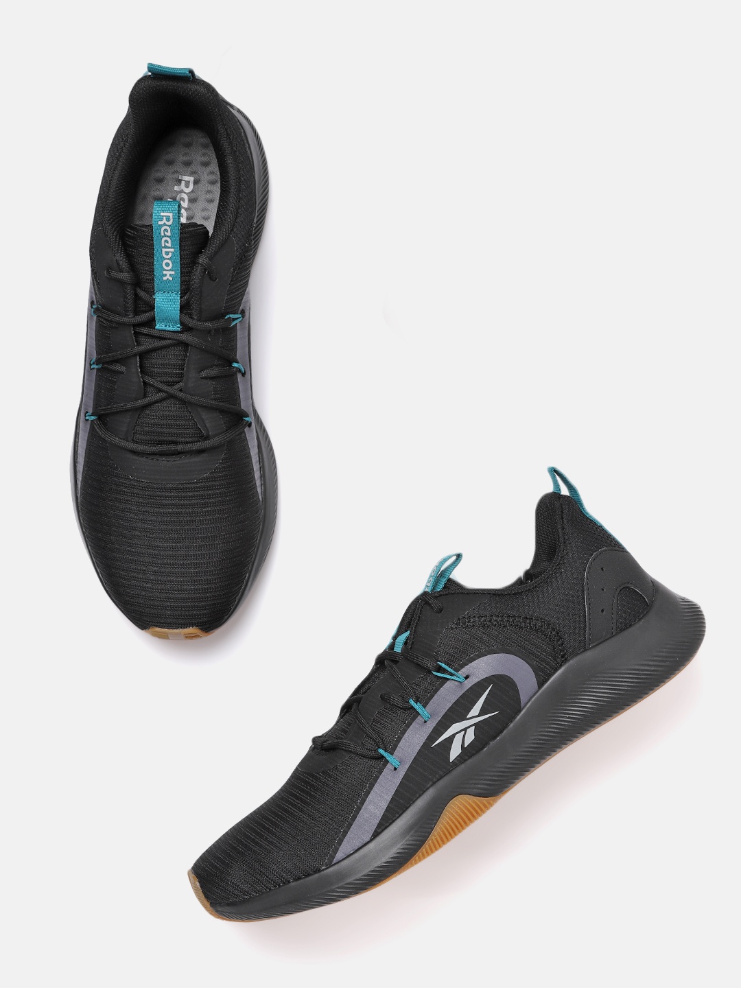 

Reebok Men Black Self-Striped Comfort Infused Running Shoes
