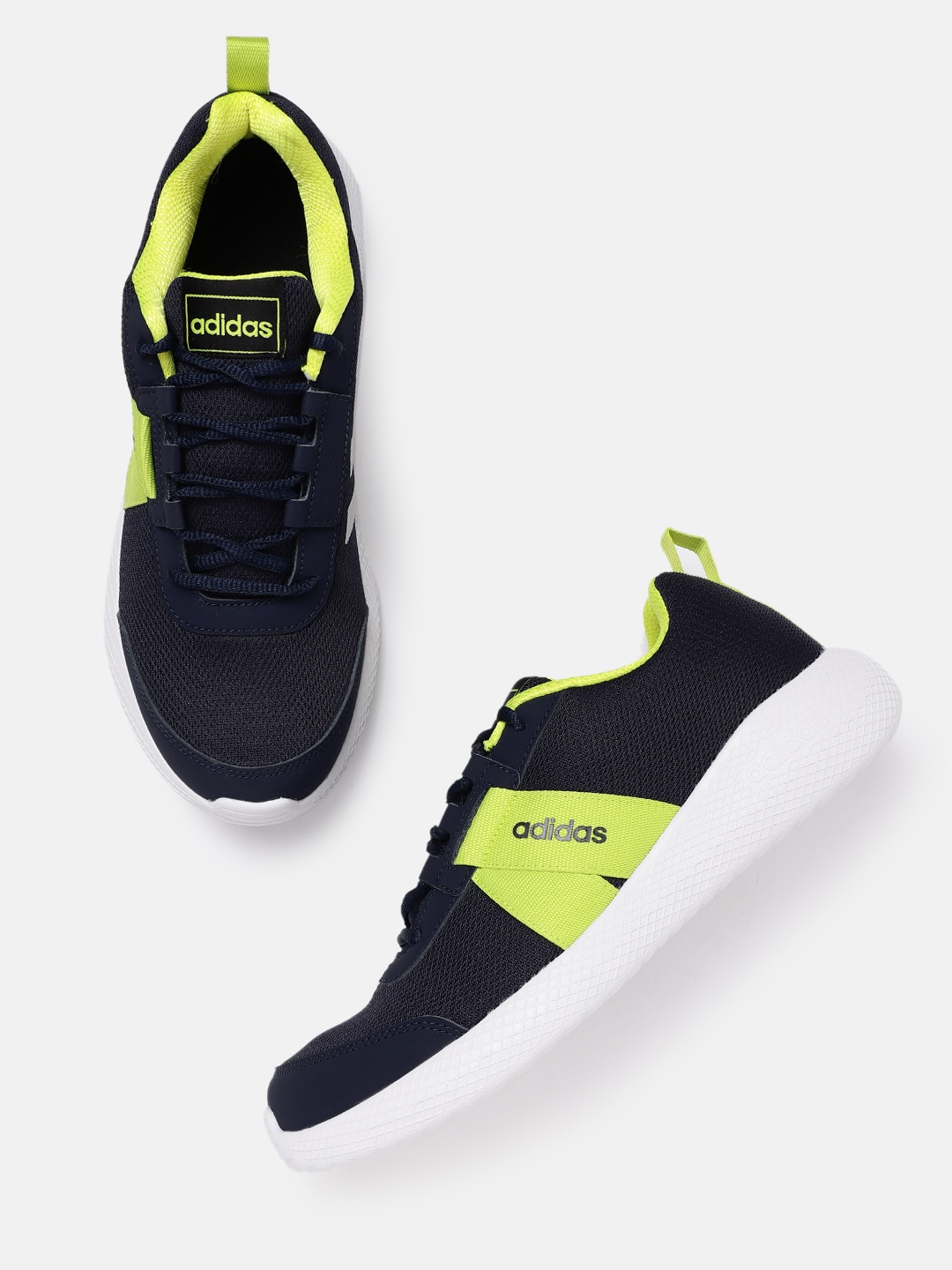 

ADIDAS Men Navy Blue & Fluorescent Green Woven Design Adi Chic Running Shoes