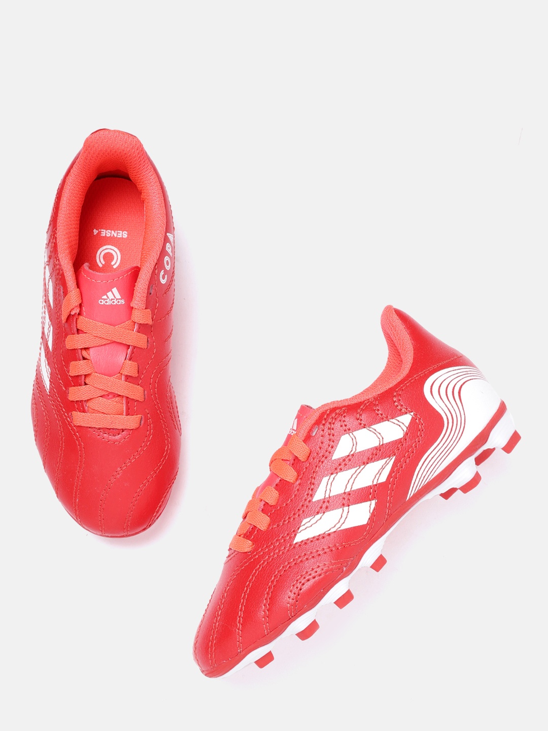 

ADIDAS Boys Red & White Striped Copa Sense.4 Flexible Ground Sustainable Football Shoes