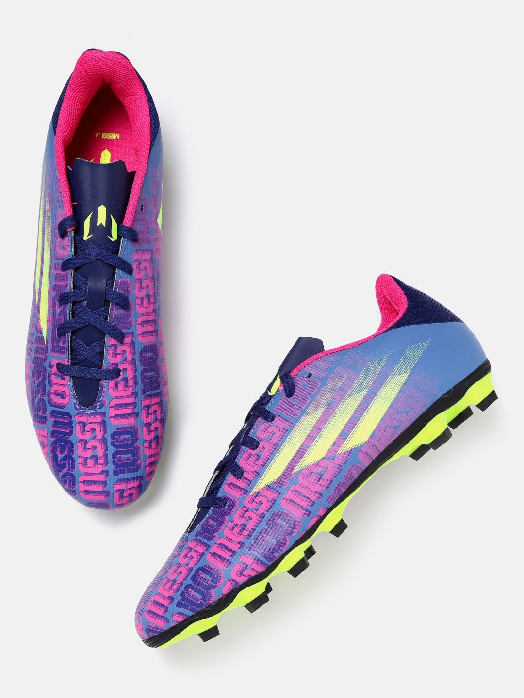 

ADIDAS Unisex Blue & Pink X Flow Messi.4 FXG Printed Sustainable Football Shoes