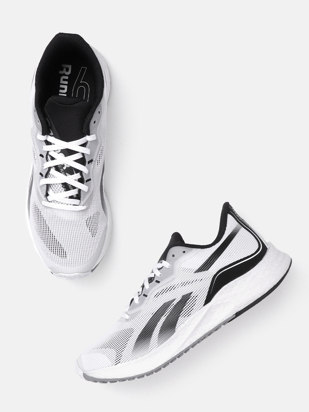 

Reebok Men White & Black Woven Design Forever Floatride Energy 3.0 Running Shoes