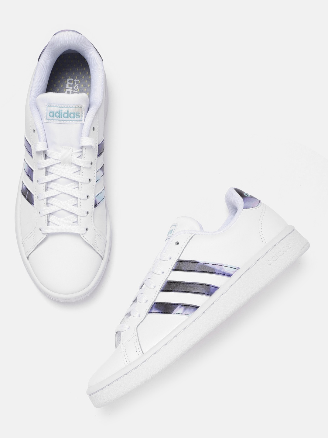 

ADIDAS Women White & Blue Grand Court Solid Sustainable Sneakers