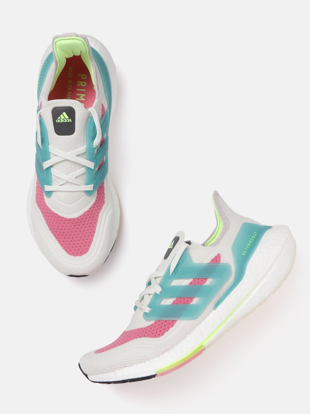 

Adidas Women White & Pink Colourblocked UltraBoost 21 Sustainable Running Shoes