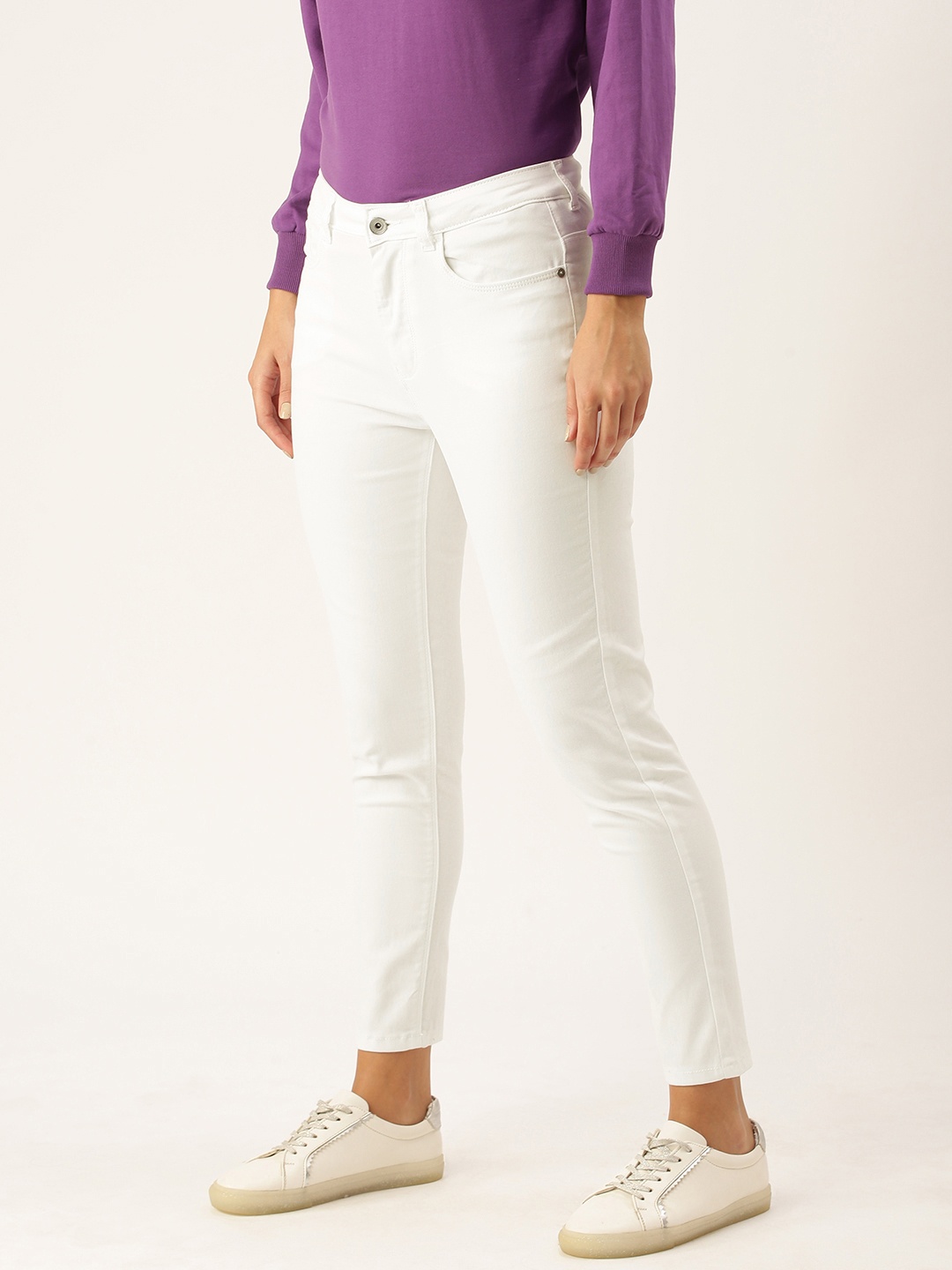 

Flying Machine Women White Veronica Skinny Fit High-Rise Stretchable Cropped Jeans
