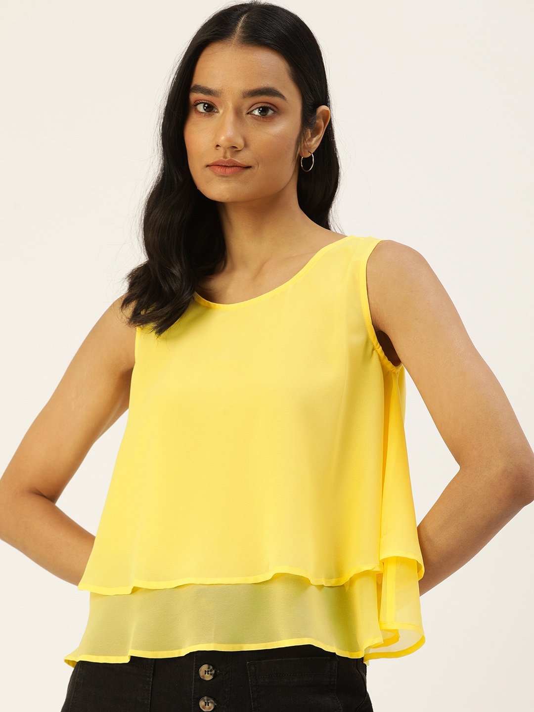 

Flying Machine Yellow Layered Regular Top