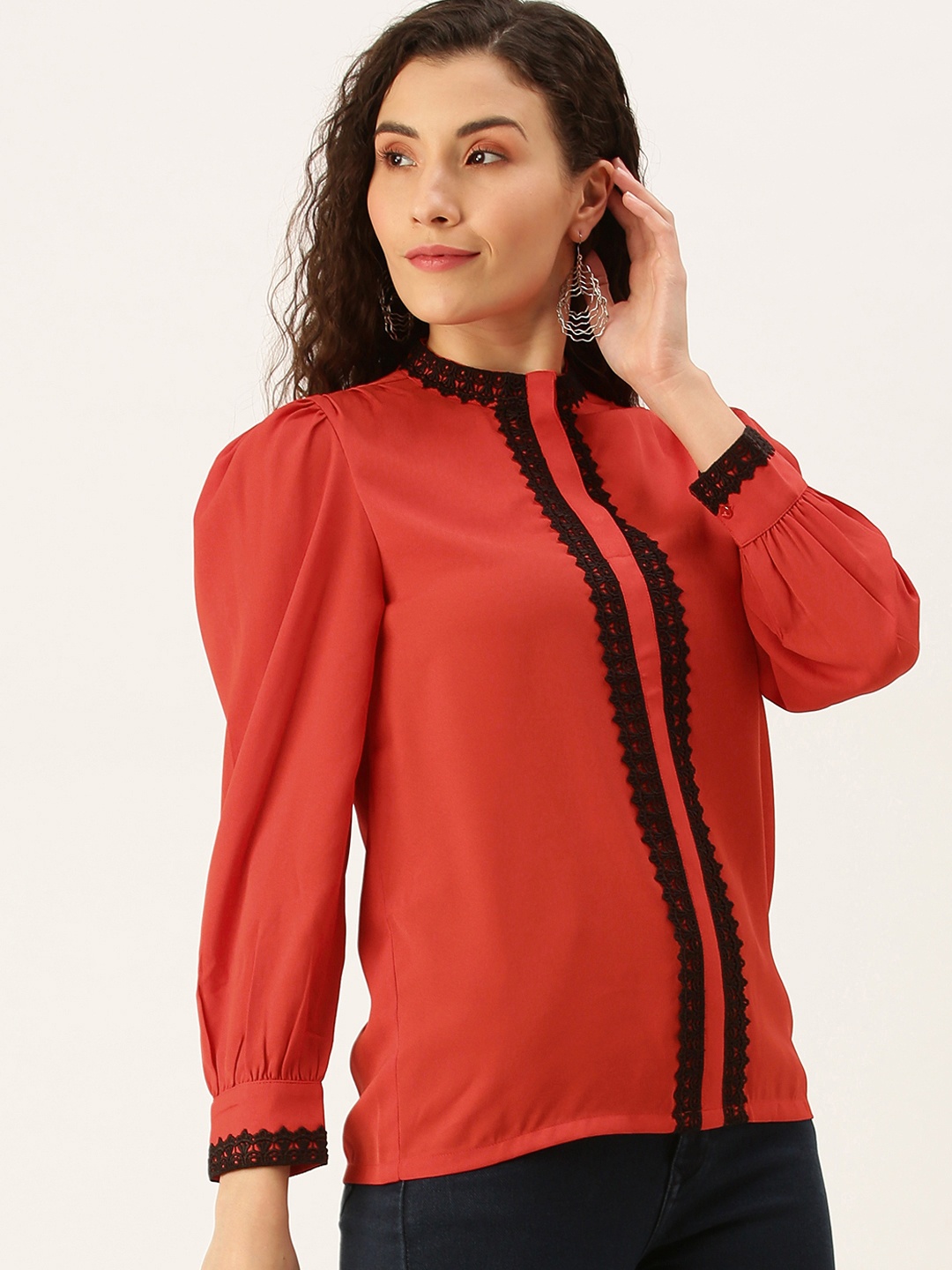 

Flying Machine Women Maroon & Black Regular Top