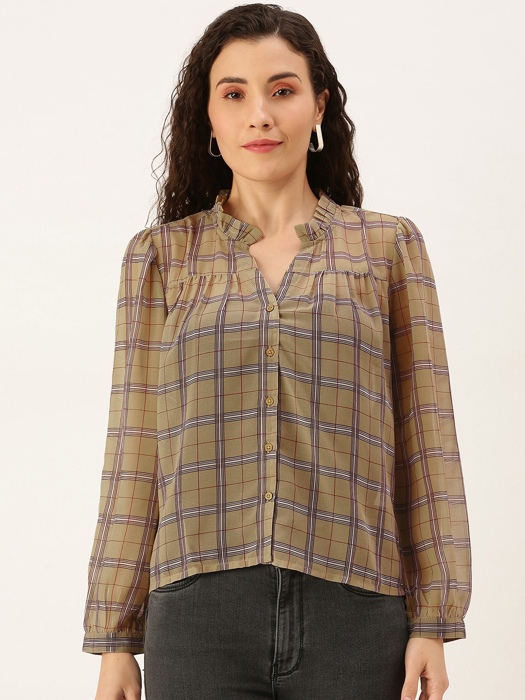 

Flying Machine Women Green & Blue Checked Top