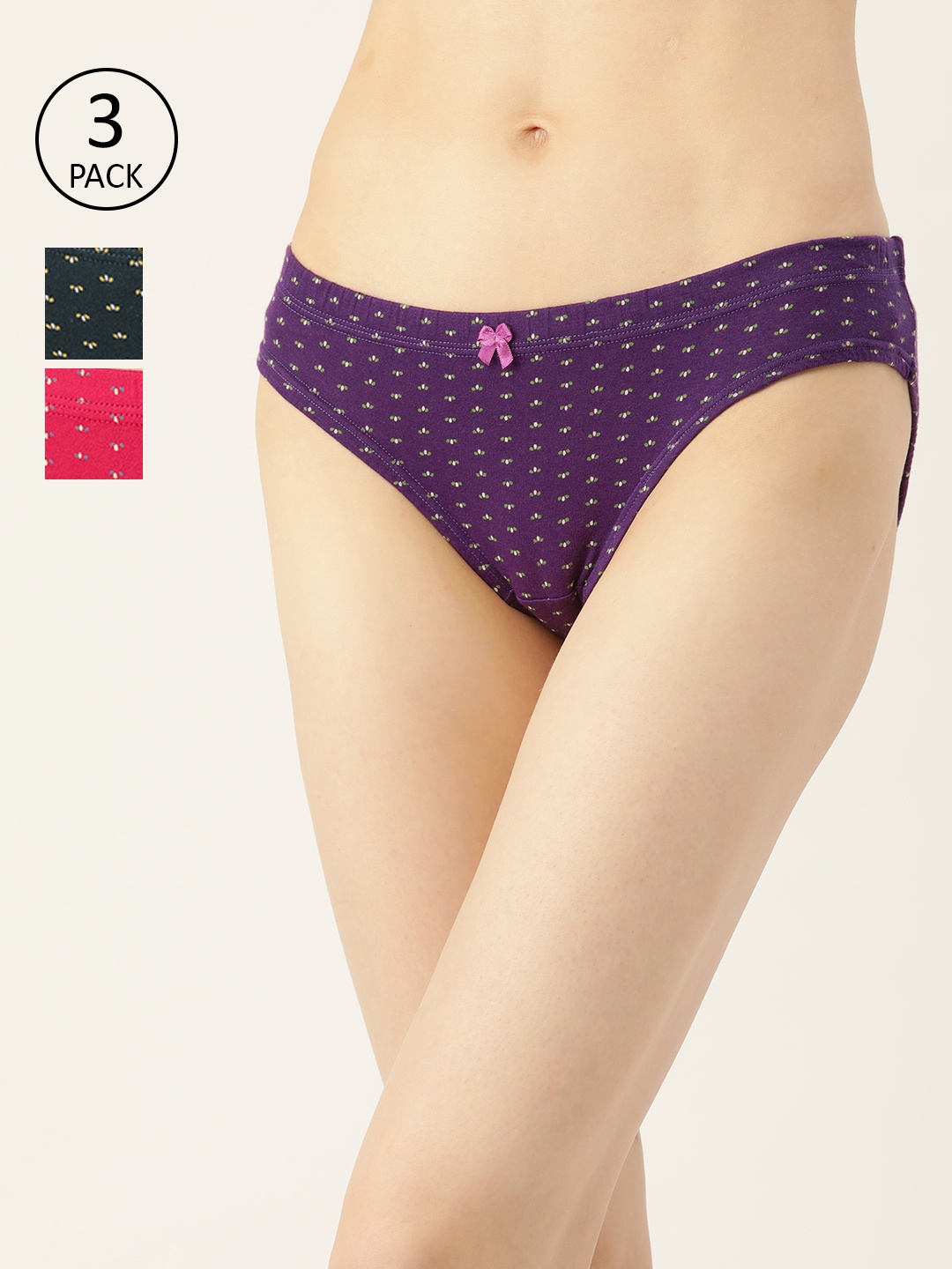 

Leading Lady Women Pack of 3 Pure Cotton Printed Basic Briefs HP-9017-3, Purple