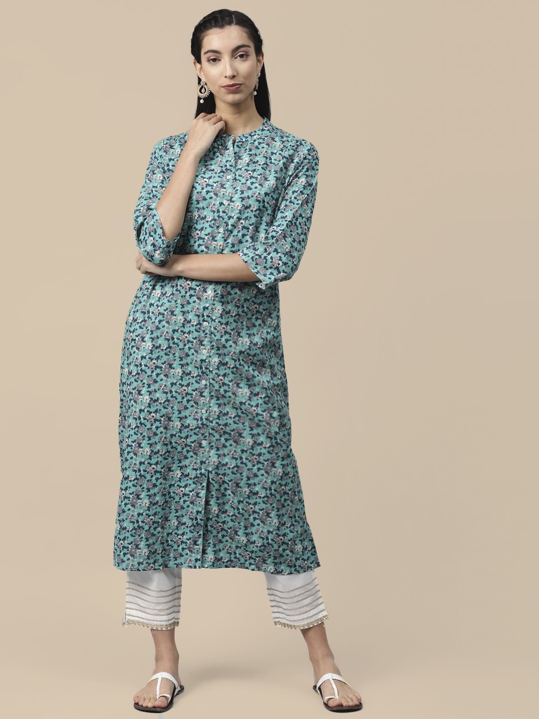 

Sangria Women Sea Green Floral Printed Floral Kurta