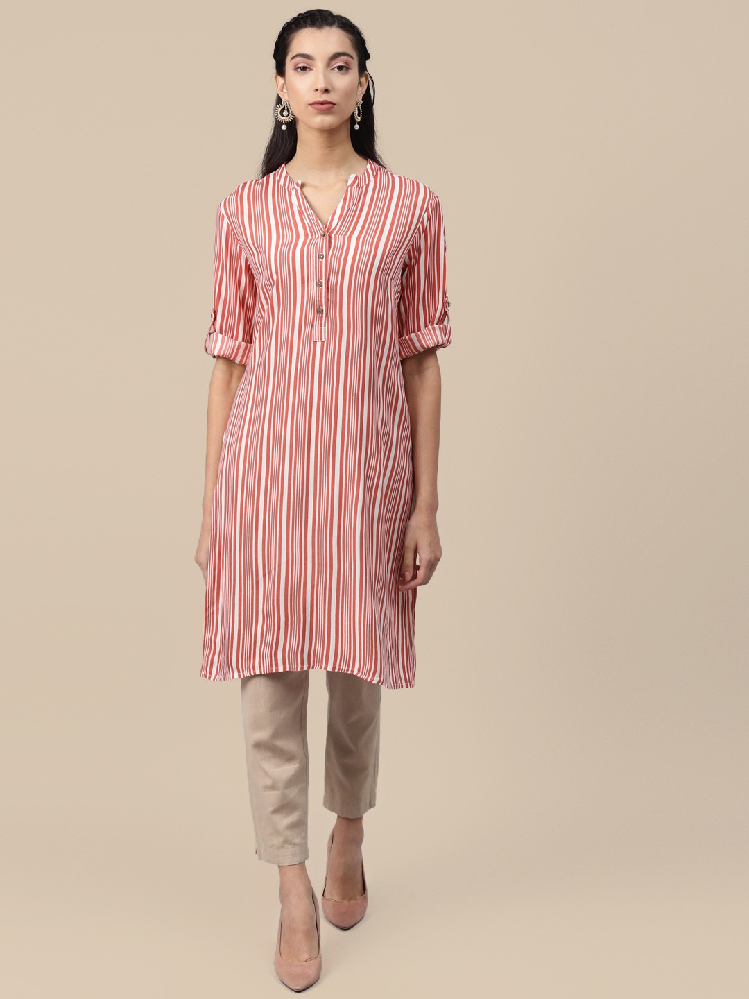 

Sangria Women Pink Striped Pathani Kurta
