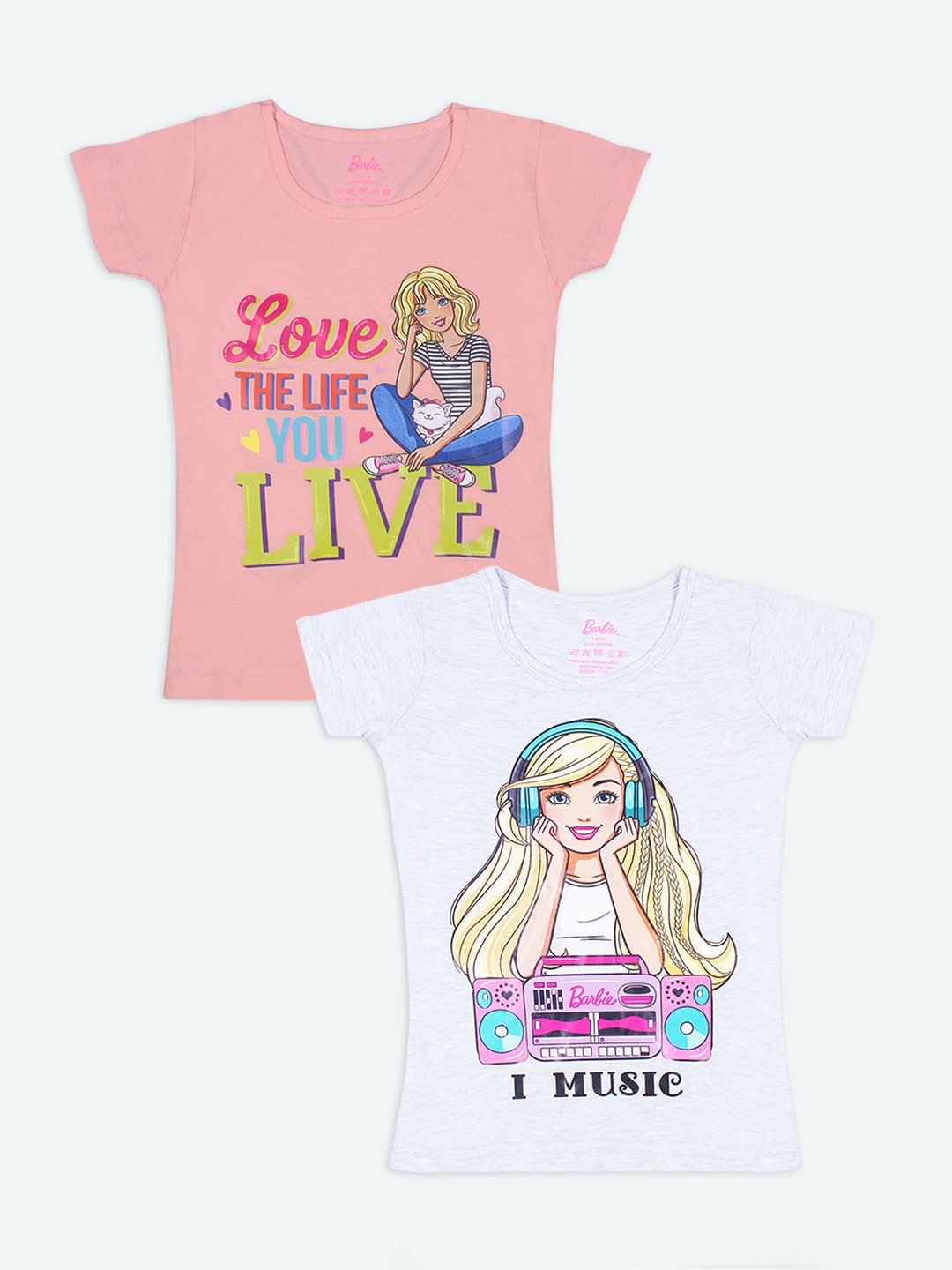 

Barbie Girls Pack of 2 Printed Cotton T-shirts, White