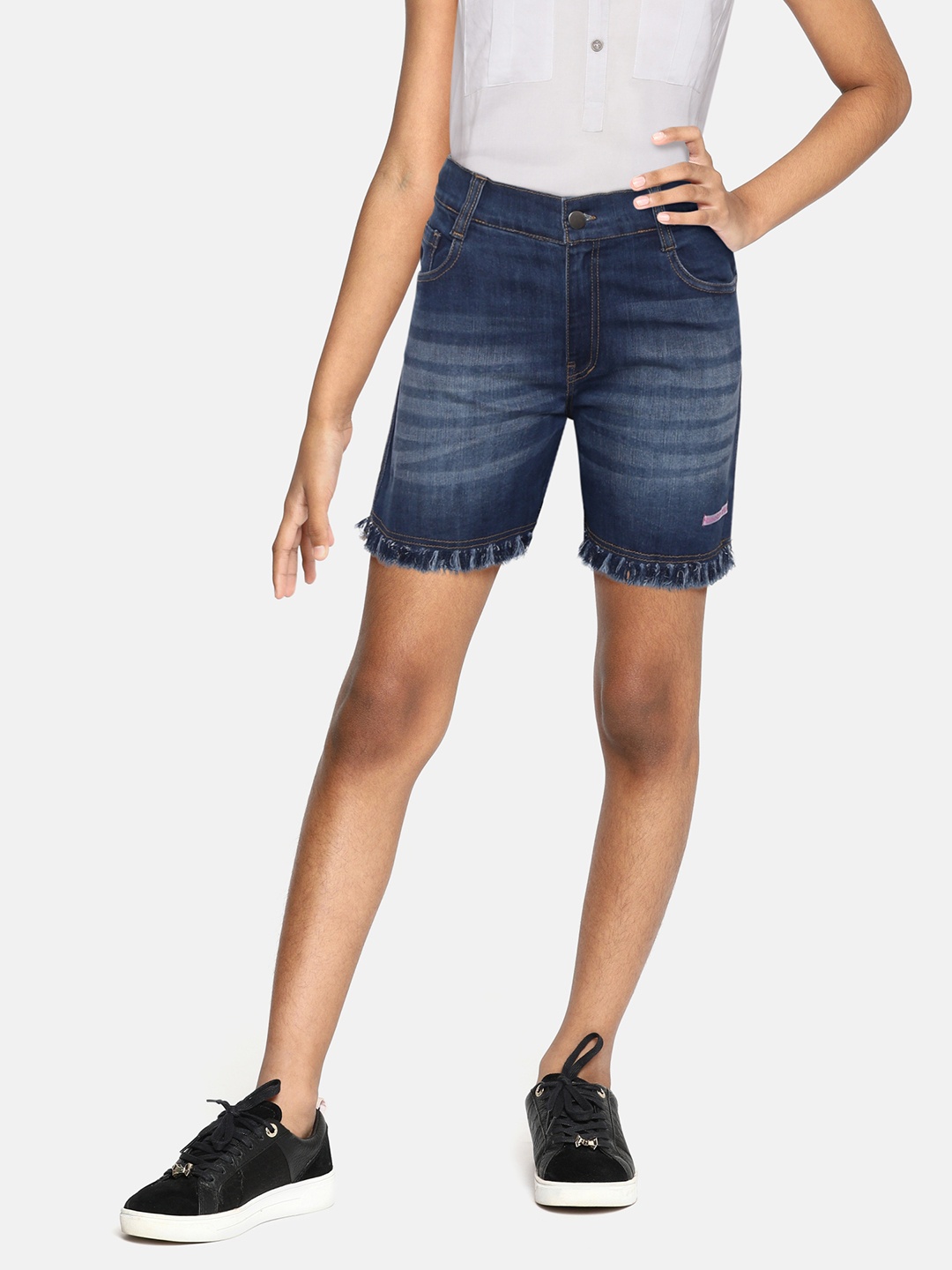 

toothless Girls Navy Blue Washed Denim Shorts