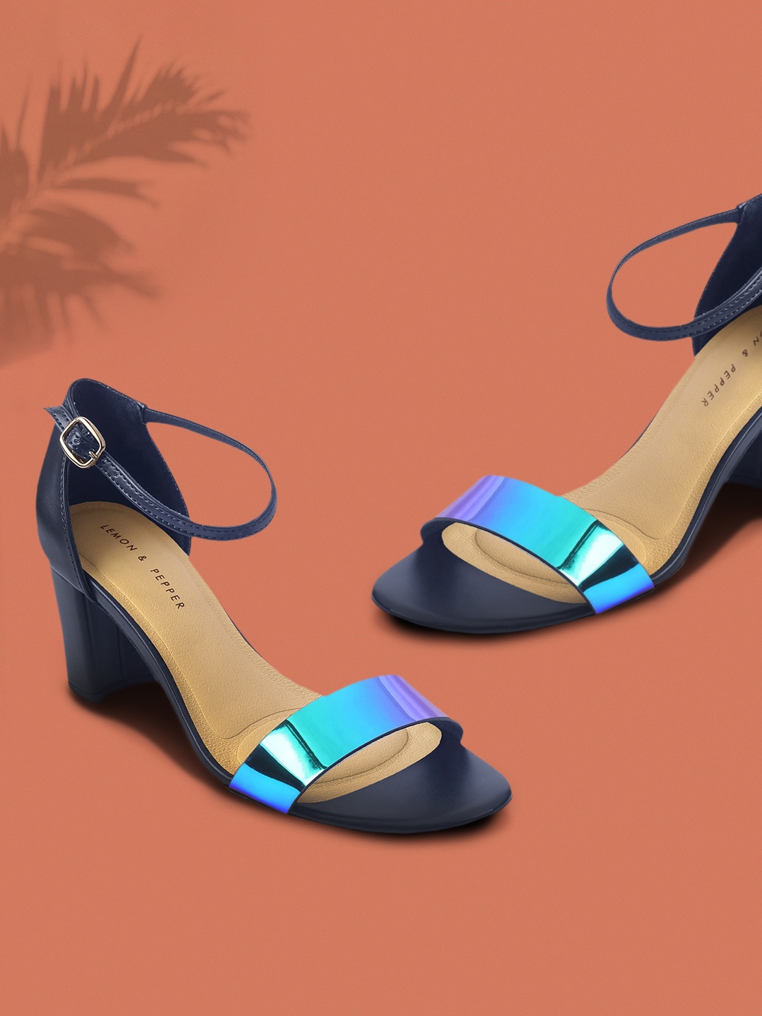 

LEMON & PEPPER Blue PU Block Sandals