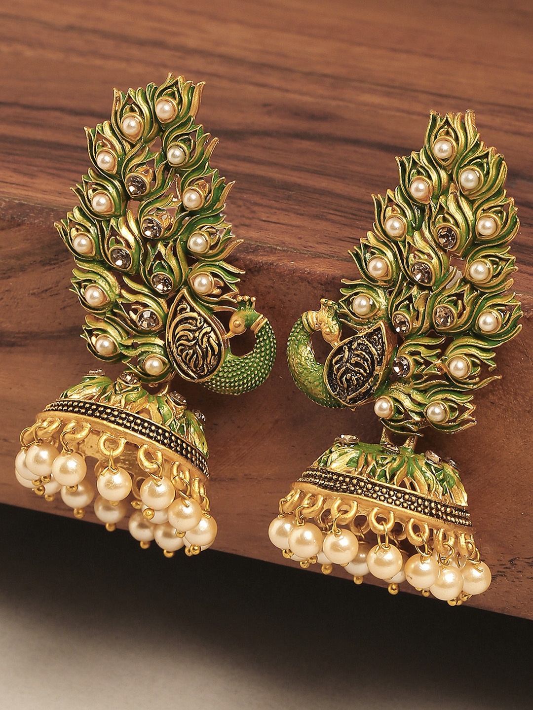 

OOMPH Green Contemporary Jhumkas Earrings