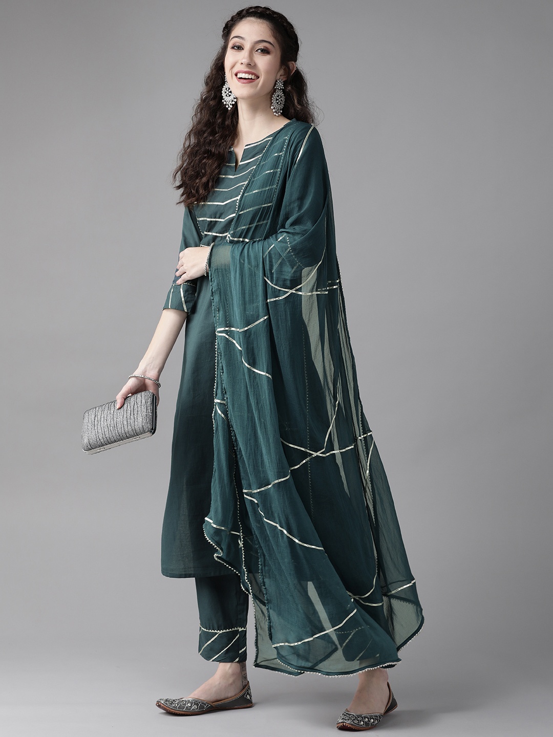 

Indo Era Women Green Regular Gotta Patti Pure Cotton Kurta with Trousers & Dupatta