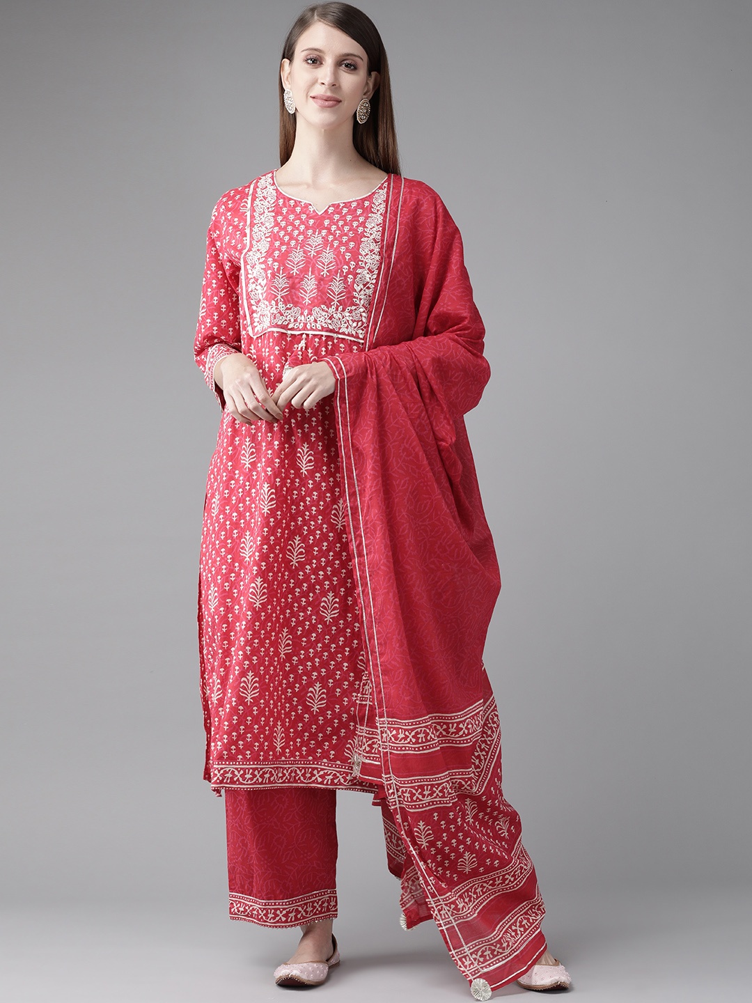 

Indo Era Women Pink Ethnic Motifs Printed Kurta with Palazzos & With Dupatta