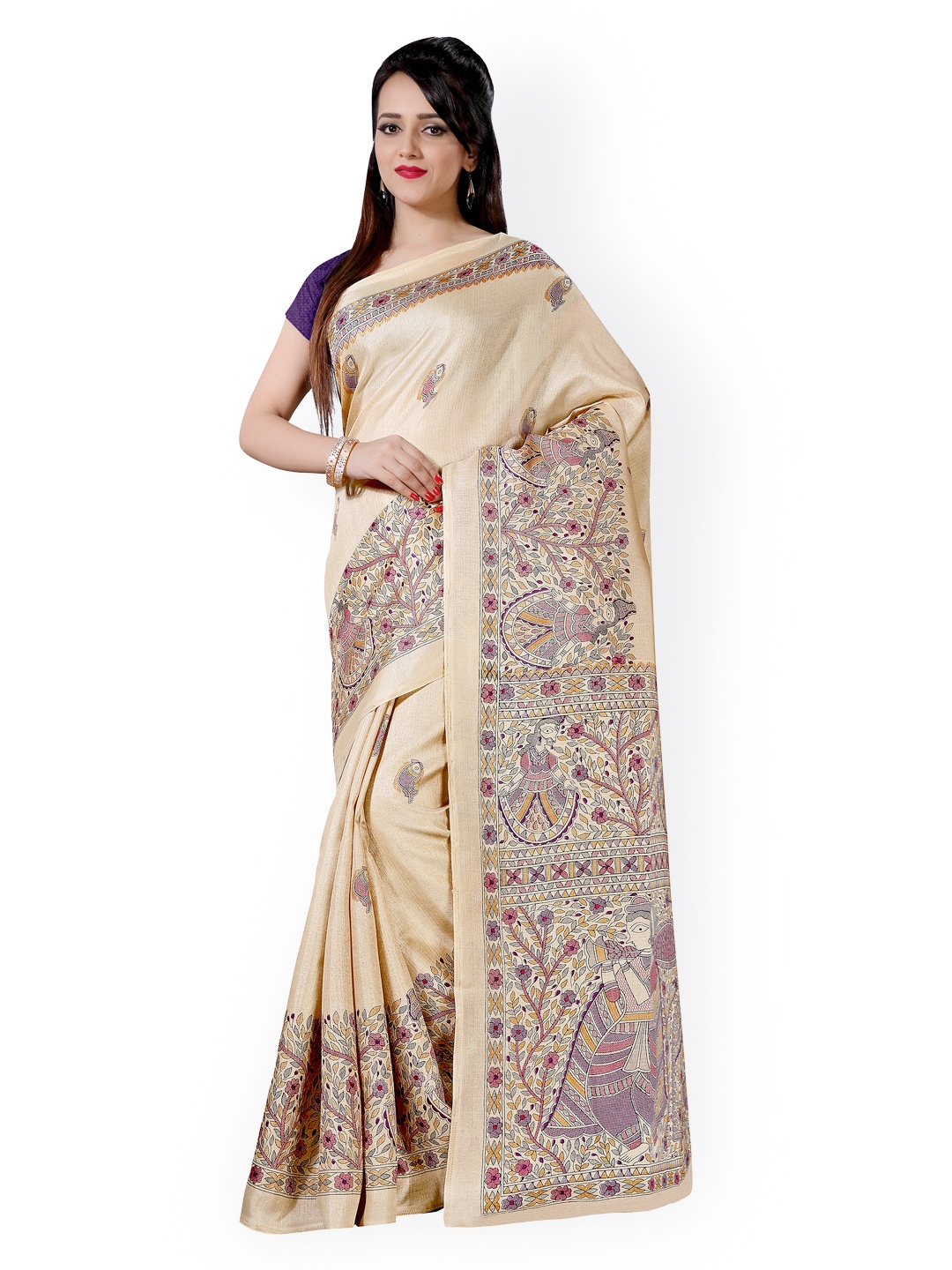 

Saree mall Beige Khadi Silk Printed Saree