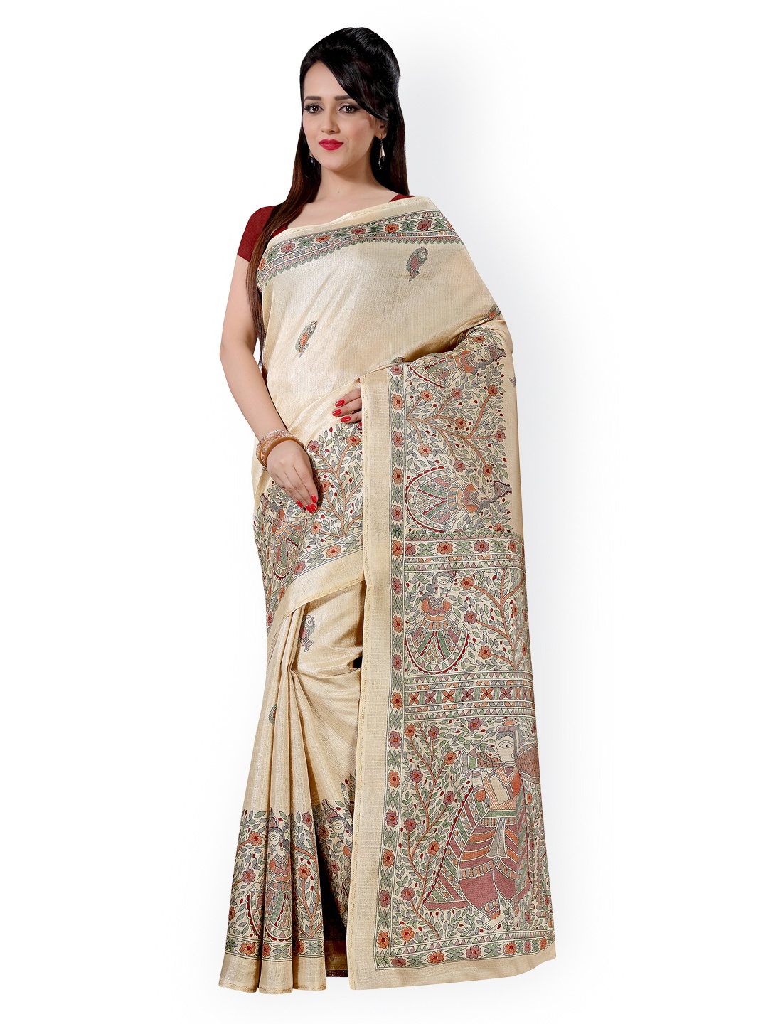 

Saree mall Beige Khadi Silk Printed Saree