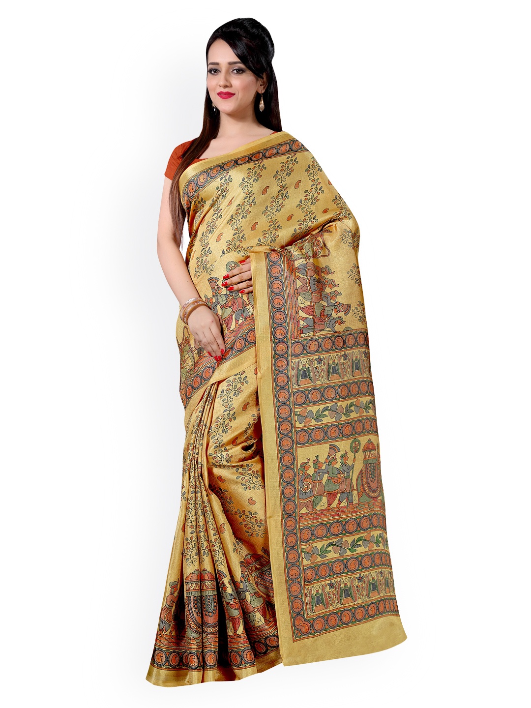 

Saree mall Beige Khadi Silk Printed Saree