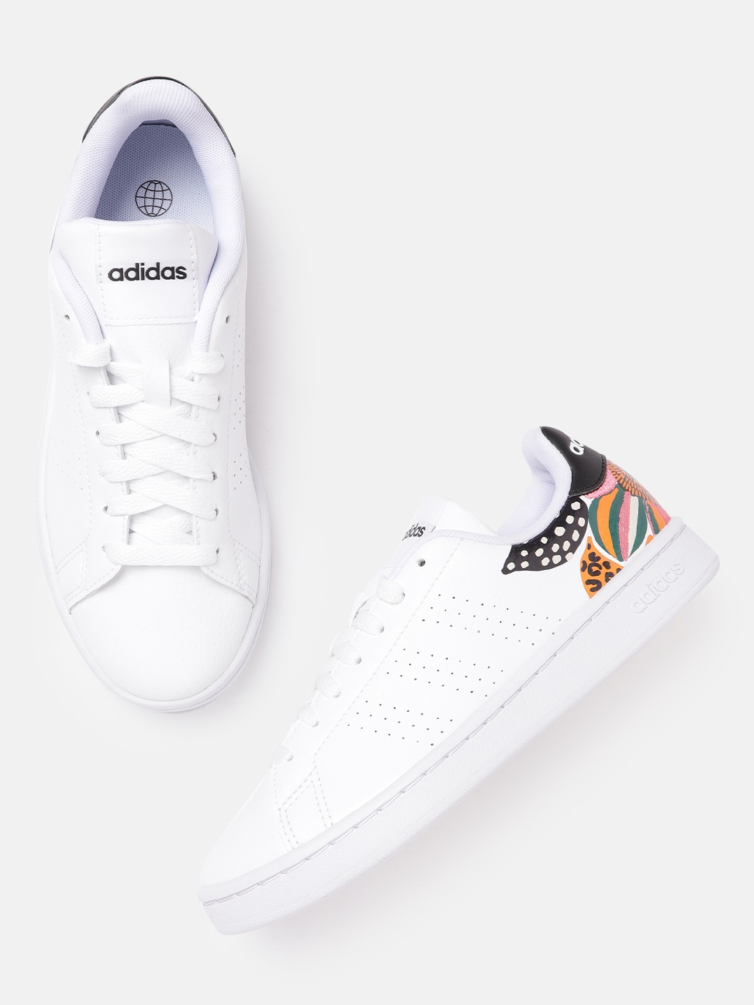 

ADIDAS Women White Leather Perforated Advantage Sustainable Sneakers with Printed Detail