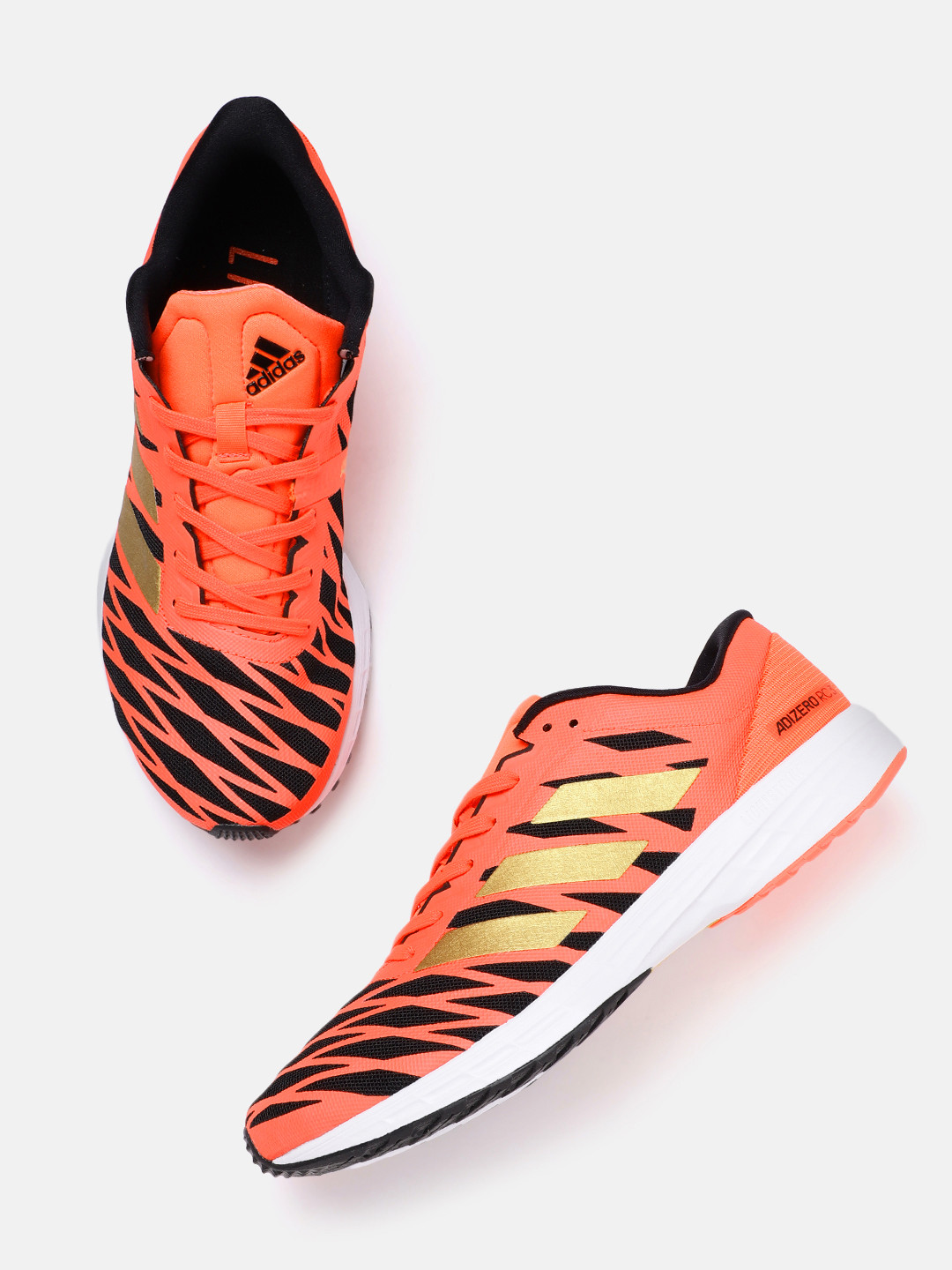 

ADIDAS Men Coral Orange & Black Striped Adizero RC 3 Sustainable Running Shoes